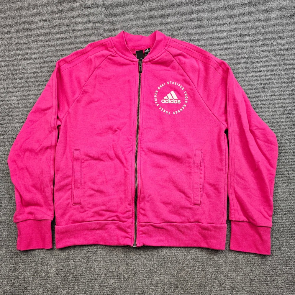 Adidas Track Jacket Women Small Pink Full Zip Three Stripes Logo Athletic Retro